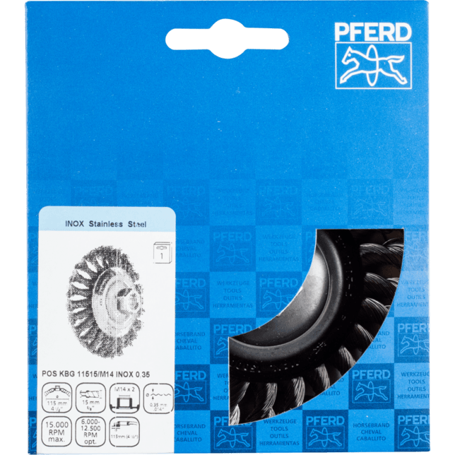 PFERD TOOLS Závitové fazetové kefy POS KBG 11515/M14 INOX 0,35
