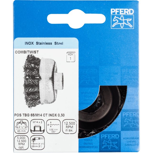 PFERD TOOLS závitové pohárové kefy POS TBG 65/M14 CT INOX 0,50
