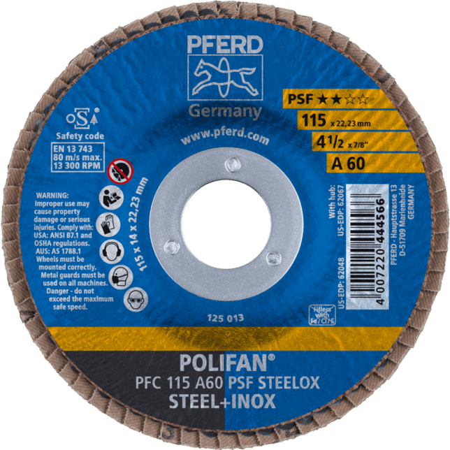 PFERD TOOLS POLIFAN-Disky s plochým okrajom PFC 115 A 60 PSF STEELOX