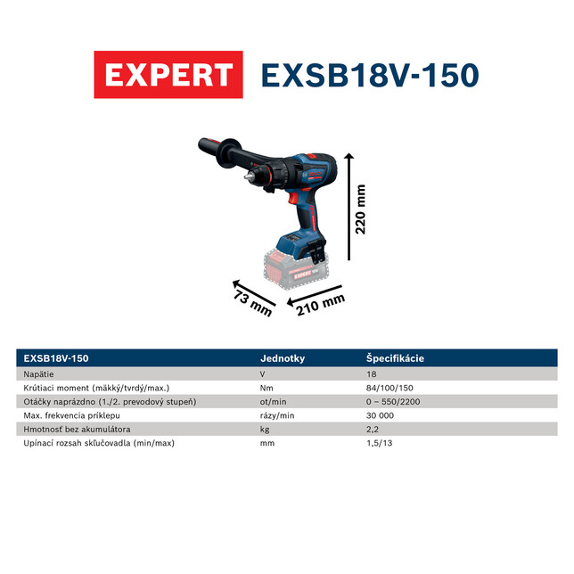 BOSCH EXPERT EXSB18V-150 - Akumulátorový príklepový vŕtací skrutkovač - 06019R3201