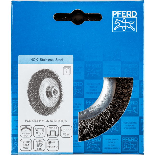 PFERD TOOLS Závitové fazetové kefy POS KBU 11510/M14 INOX 0,35