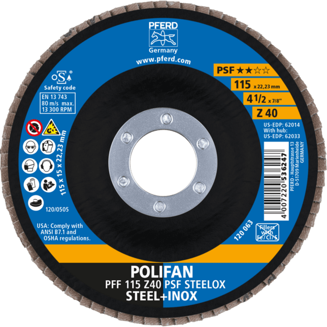 PFERD TOOLS POLIFAN-Disky s plochým okrajom PFF 115 Z 40 PSF STEELOX