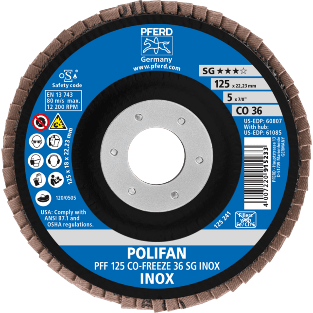 PFERD TOOLS POLIFAN-Disky s plochým okrajom PFF 125 CO-FREEZE 36 SG INOX