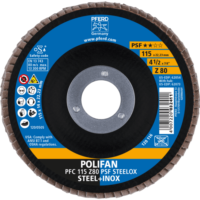 PFERD TOOLS POLIFAN-Disky s plochým okrajom PFC 115 Z 80 PSF STEELOX