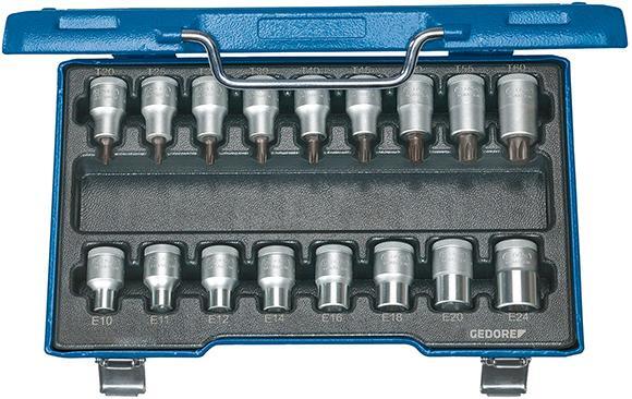 GEDORE Stecknuss-Satz 1/2&quot; T20 bis T60 und E10 bis E24 17-teilig Gedore
