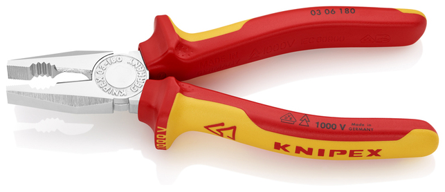 KNIPEX 03 06 180 SB Kombinované kliešte izolované s multi-komponentnými rukoväťami, VDE testované po