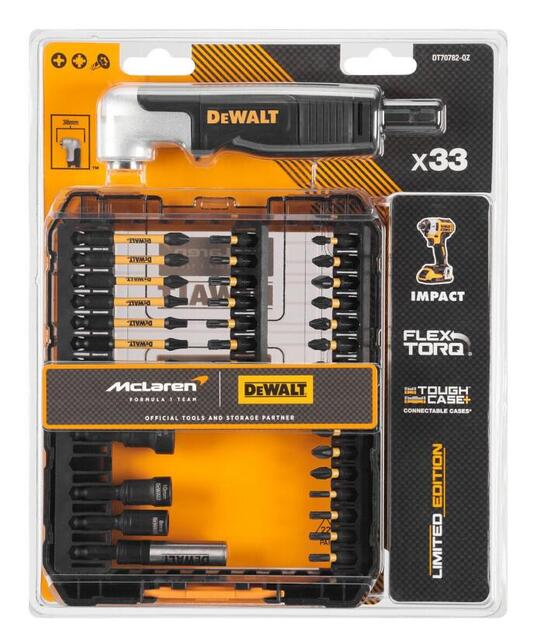 DeWALT MCLAREN 33 darabos kiegészítő készlet derékszögű adapterrel DT70782