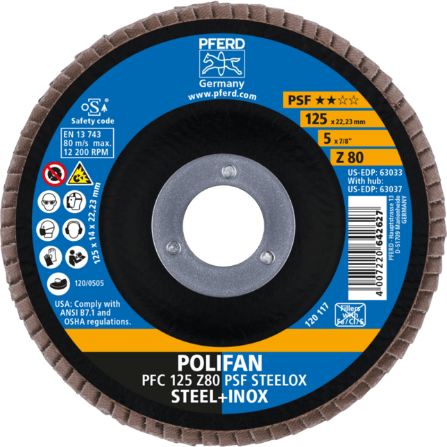 PFERD TOOLS POLIFAN-Disky s plochým okrajom PFC 125 Z80 PSF STEELOX (5)