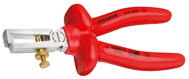 GEDORE VDE 8098-160 Kliešte na odstraňovanie izolácie VDE s ponornou izoláciou 160 mm