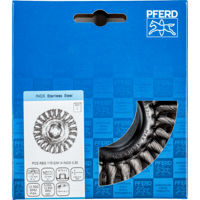 PFERD TOOLS Kolesové kefy POS RBG 11512/M14 INOX 0,50