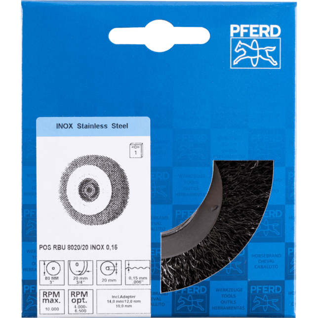 PFERD TOOLS Kolesové kefy POS RBU 8020/20 INOX 0,15