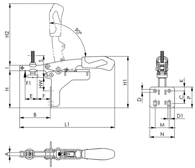 Úpina vodorovná s variabilnou výškou a uhlovou pätkou v. 20 M6x49 6871 AMF