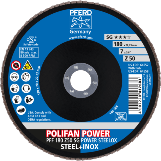 PFERD TOOLS POLIFAN-Disky s plochým okrajom PFF 180 Z50 SG POWER STEELOX
