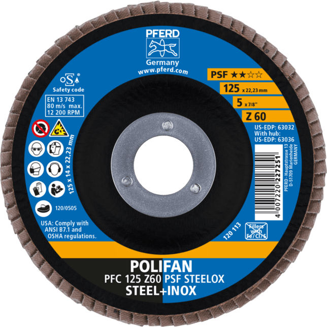 PFERD TOOLS POLIFAN-Disky s plochým okrajom PFC 125 Z 80 PSF STEELOX