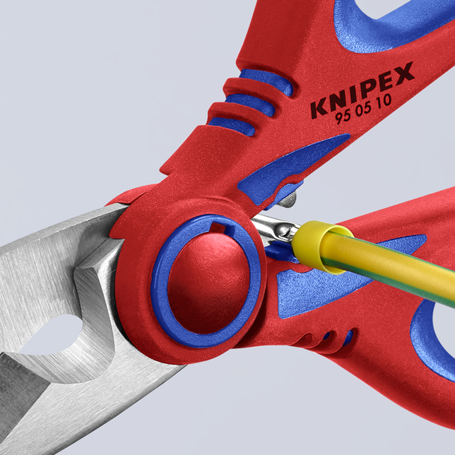 KNIPEX 95 05 10 SB Elektrikárske nožnice s multi-komponentnými úchopmi, vystuženými sklenenými vlákn