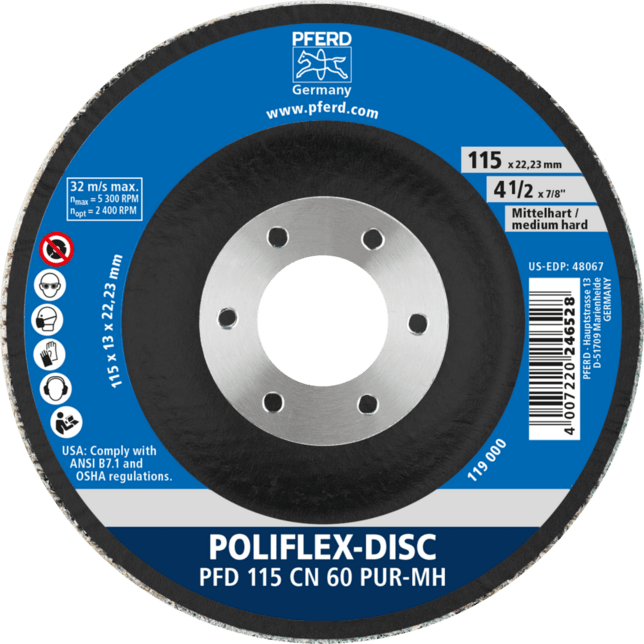 PFERD TOOLS POLIFLEX Nástroje PFD 115-22 CN 60 PUR-MH