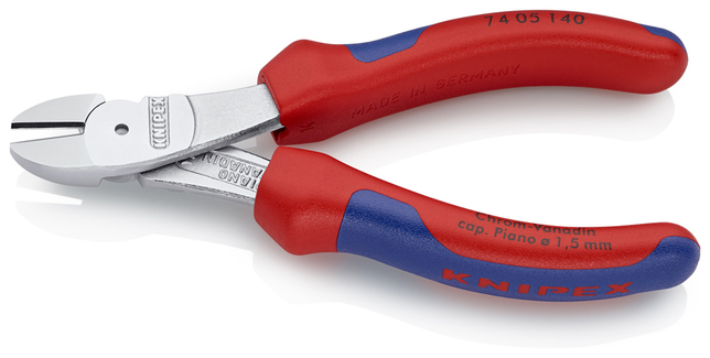 KNIPEX 74 05 140 Bočné cvikacie kliešte s veľkou pákovou silou s multi-komponentnými úchopmi pochróm