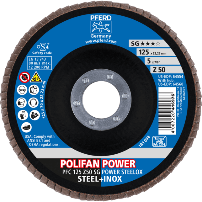 PFERD TOOLS POLIFAN-Disky s plochou PFC 125 Z50 SG POWER STEELOX
