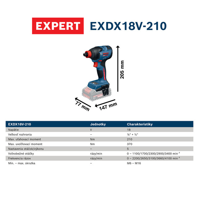BOSCH EXPERT EXDX18V-210 - Akumulátorový rázový uťahovač sólo - 06019J0400