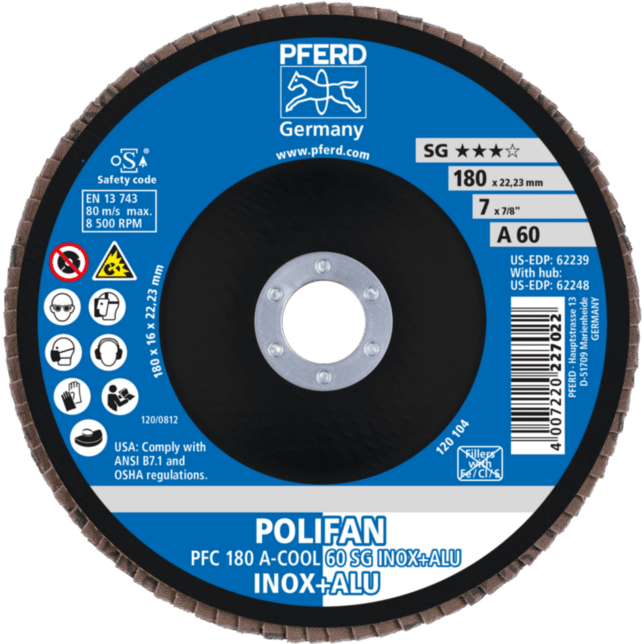 PFERD TOOLS POLIFAN-Čelné kotúče PFC 180 A-COOL 60 SG INOX+ALU