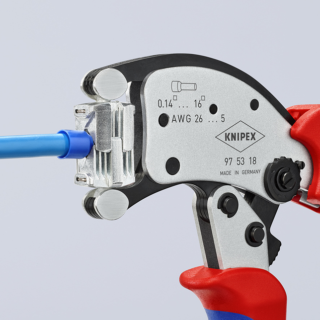 KNIPEX 97 53 18 SB Twistor16® Automatické lisovacie kliešte pre dutinky s otočnou nástavcovou hlavou