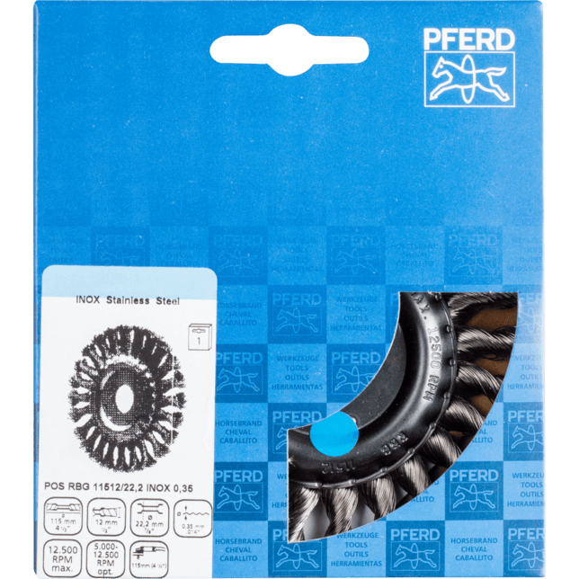 PFERD TOOLS Kolesové kefy POS RBG 11512/22,2 INOX 0,35
