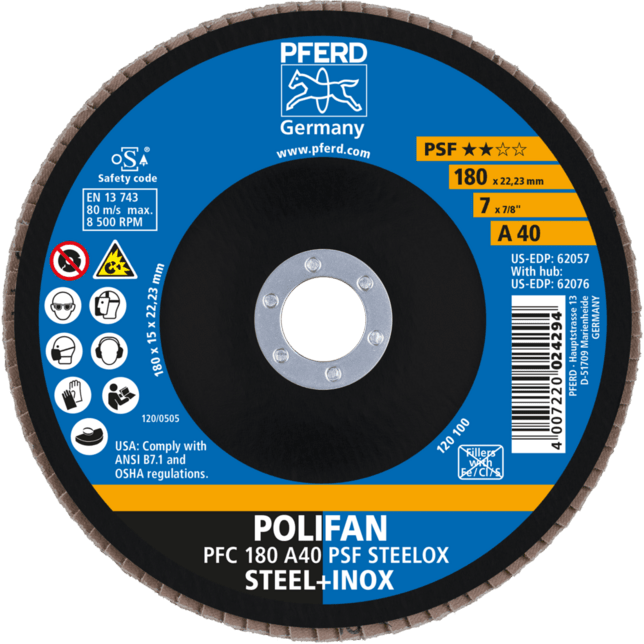 PFERD TOOLS POLIFAN-Disky s plochým okrajom PFC 180 A 40 PSF STEELOX