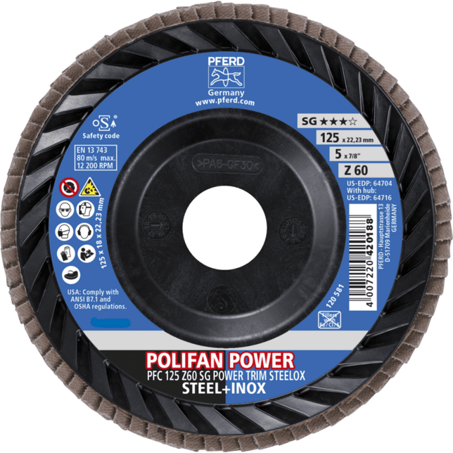 PFERD TOOLS POLIFAN-Disky s plochým okrajom PFC 125 Z 60 SG POWER TRIM STEELOX