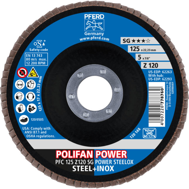PFERD TOOLS POLIFAN-Disky s plochou PFC 125 Z 120 SG POWER STEELOX