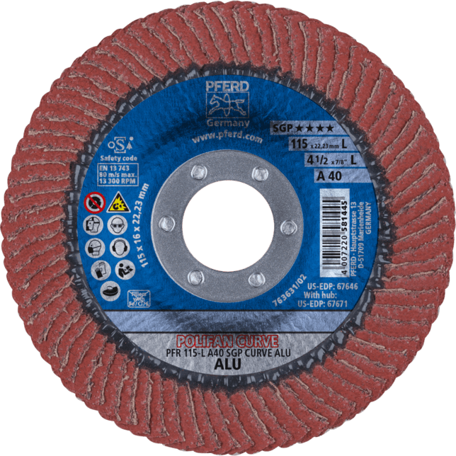 PFERD TOOLS POLIFAN-Obrubové kotúče PFR 115-L A 40 SGP CURVE ALU