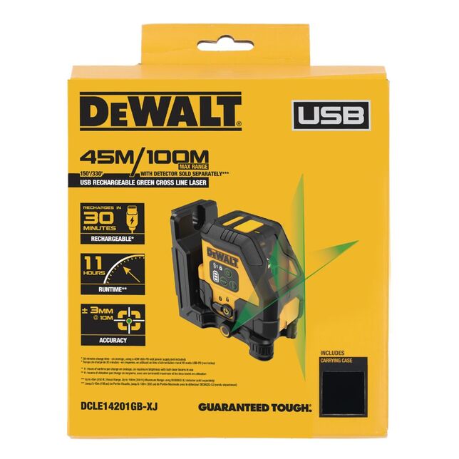 DeWALT ZÖLD lézerkereszt, beépített akkumulátor, USB töltés DCLE14201GB