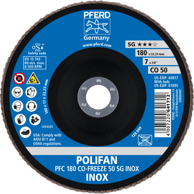 PFERD TOOLS POLIFAN-Disky s plochým okrajom PFC 180 CO-FREEZE 50 SG INOX