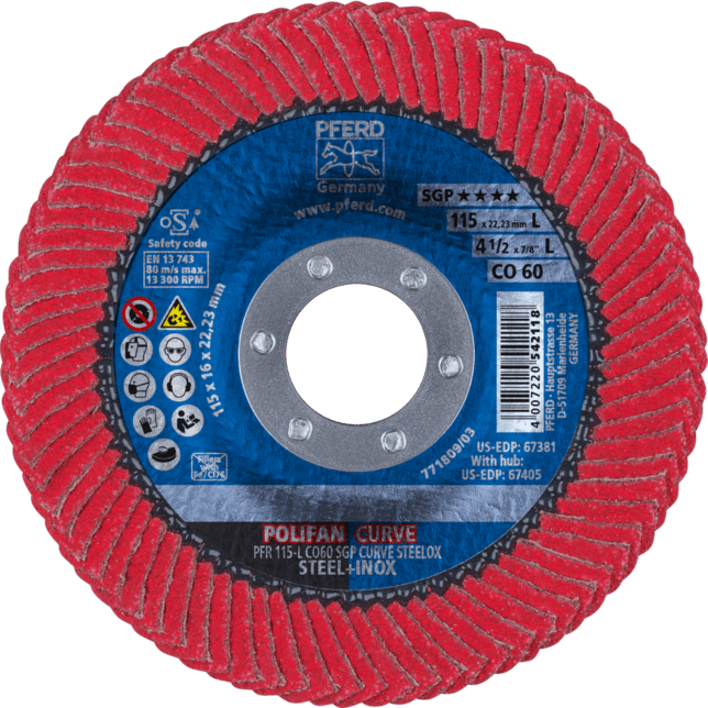 PFERD TOOLS POLIFAN-Disky s plochým okrajom PFR 115-L CO 60 SGP CURVE STEELOX