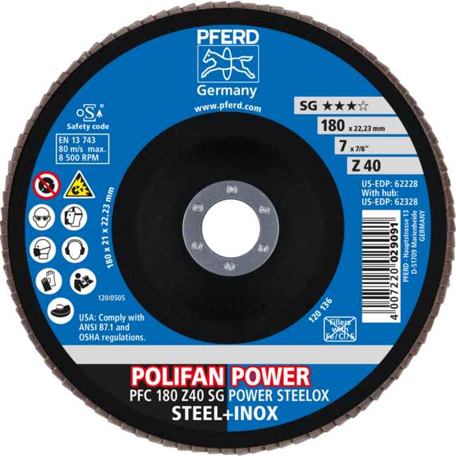 PFERD TOOLS POLIFAN-Disky s plochým okrajom PFC 180 Z 40 SG POWER STEELOX