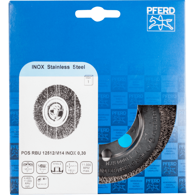 PFERD TOOLS Kolesové kefy POS RBU 12512/M14 INOX 0,30