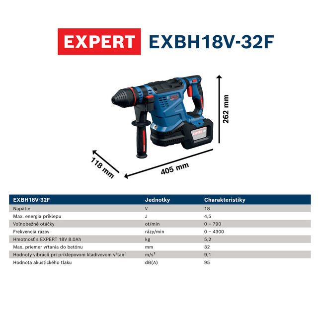 BOSCH EXPERT EXBH18V-32F - Akumulátorové vŕtacie kladivo s upínaním SDS plus sólo - 0611922101