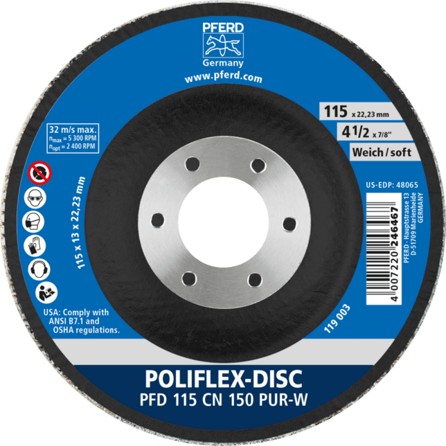 PFERD TOOLS POLIFLEX Nástroje PFD 115-22 CN 150 PUR-W