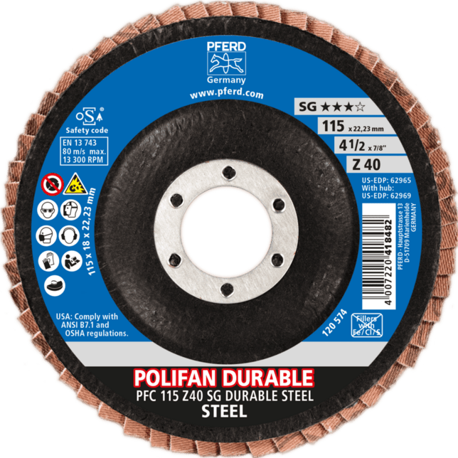 PFERD TOOLS POLIFAN-Disky s plochým okrajom PFC 115 Z40 SG TRVÁLY OCEĽ