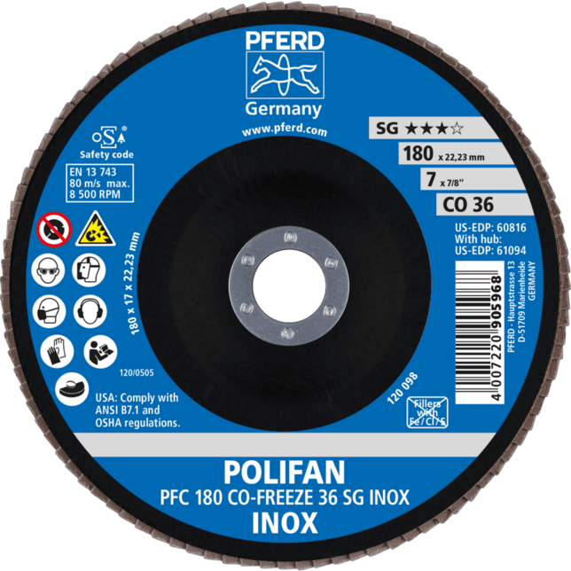PFERD TOOLS POLIFAN-Disky s plochým okrajom PFC 180 CO-FREEZE 36 SG INOX