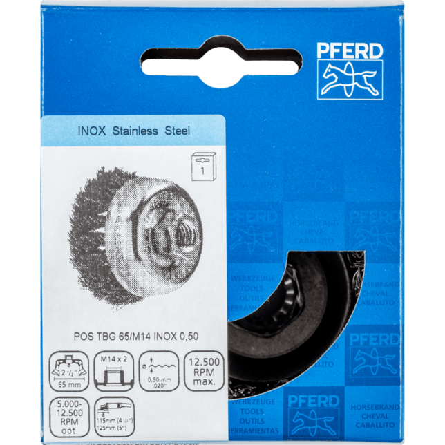 PFERD TOOLS závitové pohárové kefy POS TBG 65/M14 INOX 0,50